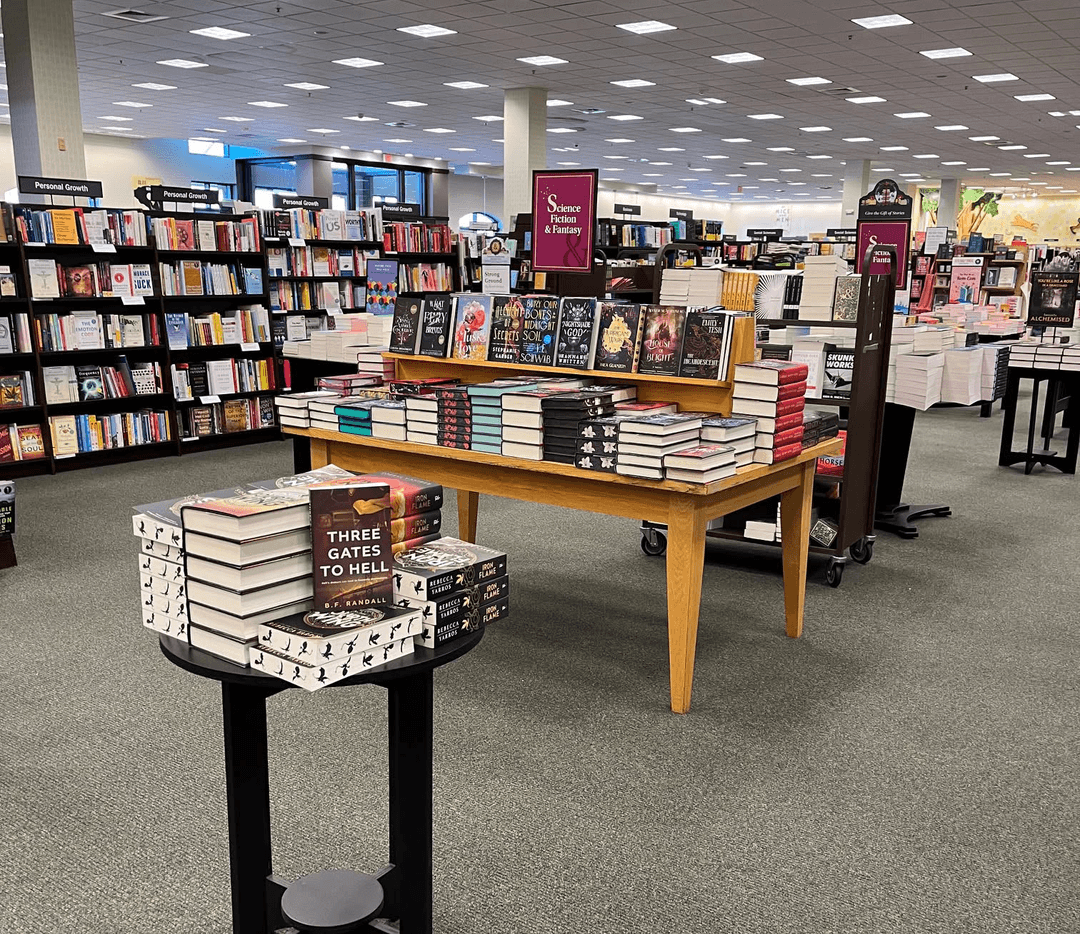 Bookshelves in a store